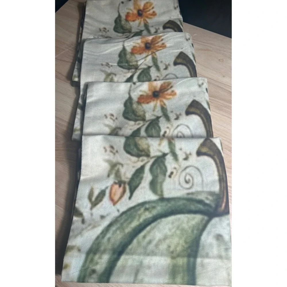 Autumn Green Pumpkin Bird Floral set of 4 Velvet Throw Pillow Covers 18x18‎